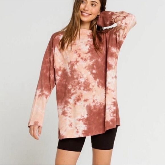 Free People Women's Long Sleeve Be Free Tie Dye Tee Shirt Top Orange Small - Picture 1 of 11
